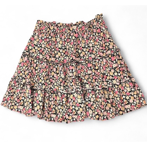 wild fable Dresses & Skirts - Wild Fable Floral Tiered Mini Skirt Pink Yellow Black Smocked Waist Small